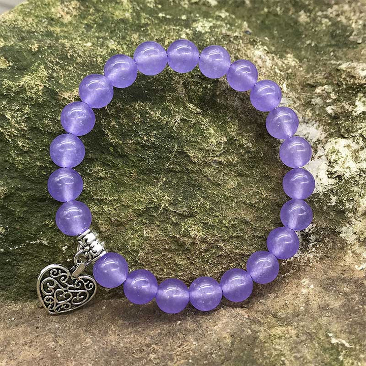 Bracciale elastico con ciondolo a forma di cuore portafortuna in pietra preziosa naturale