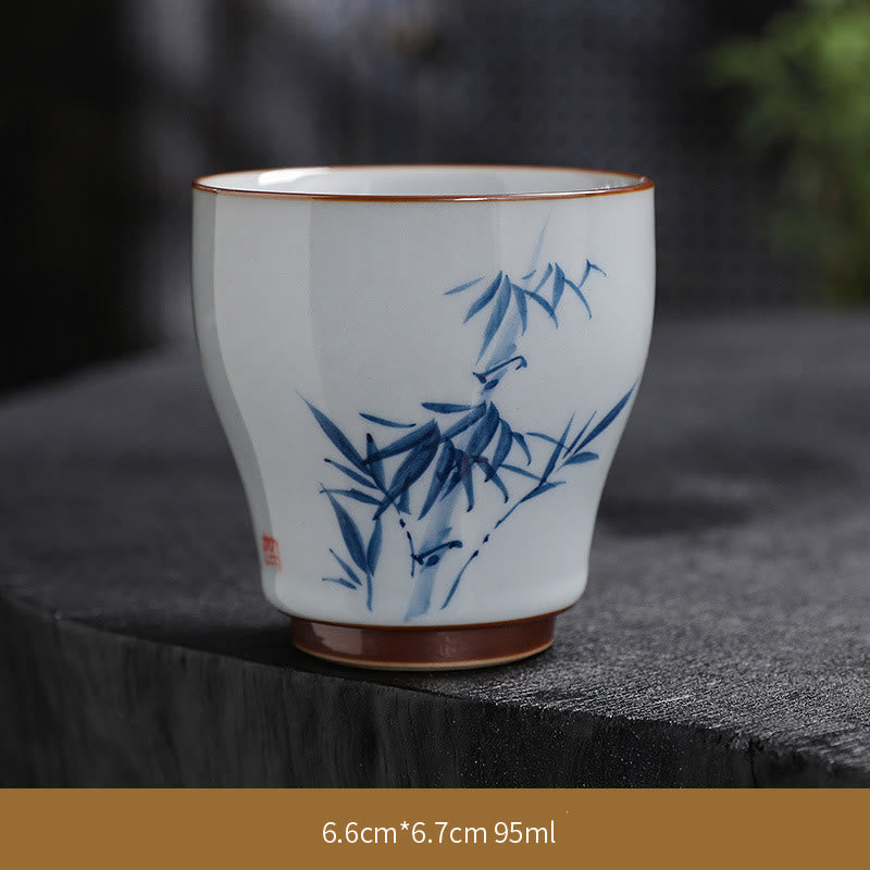 Buddha Stones Fiore di Loto Foglia di Bambù Tazza da Tè in Ceramica Tazze da Tè Kung Fu