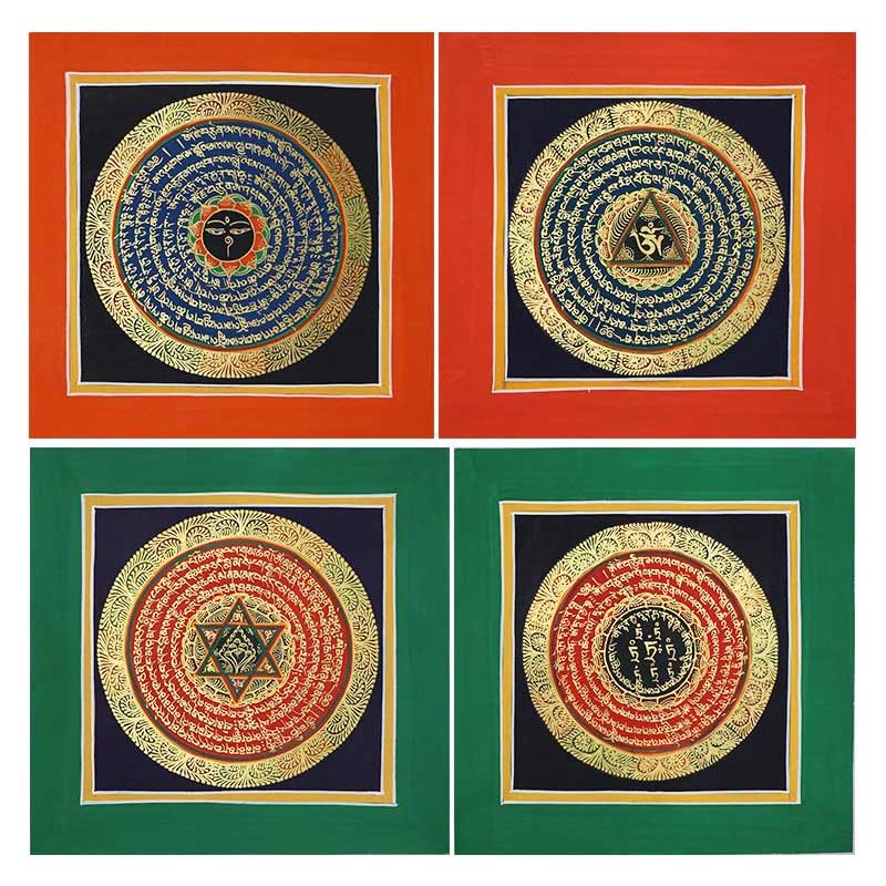 Dipinto Thangka tibetano fatto a mano, benedizione spirituale, scatola cieca, motivo a colori casuali