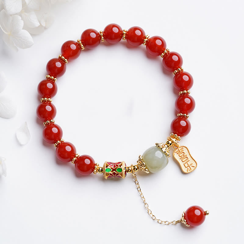 Braccialetto con ciondolo di fiducia in pietra naturale Buddha Stones e giada di Hetian Fu Character