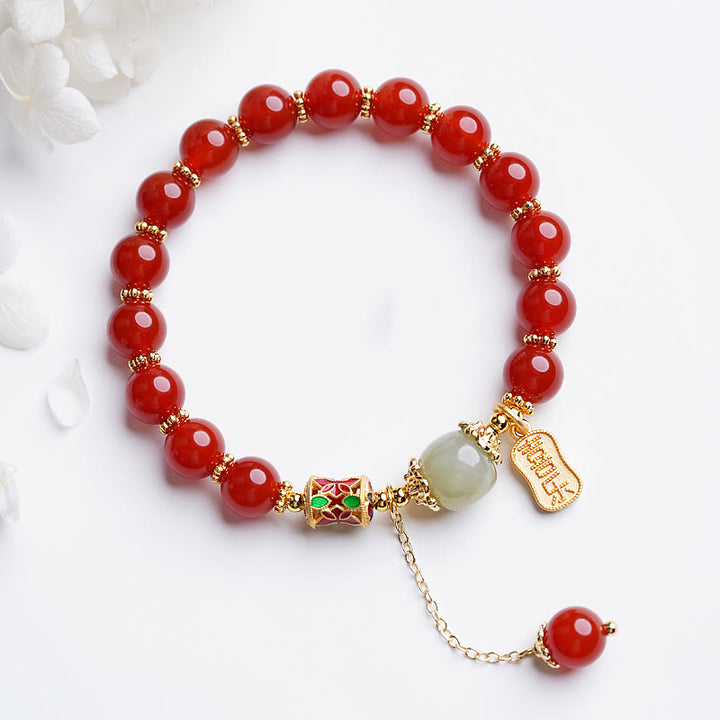 Braccialetto con ciondolo di fiducia in pietra naturale Buddha Stones e giada di Hetian Fu Character