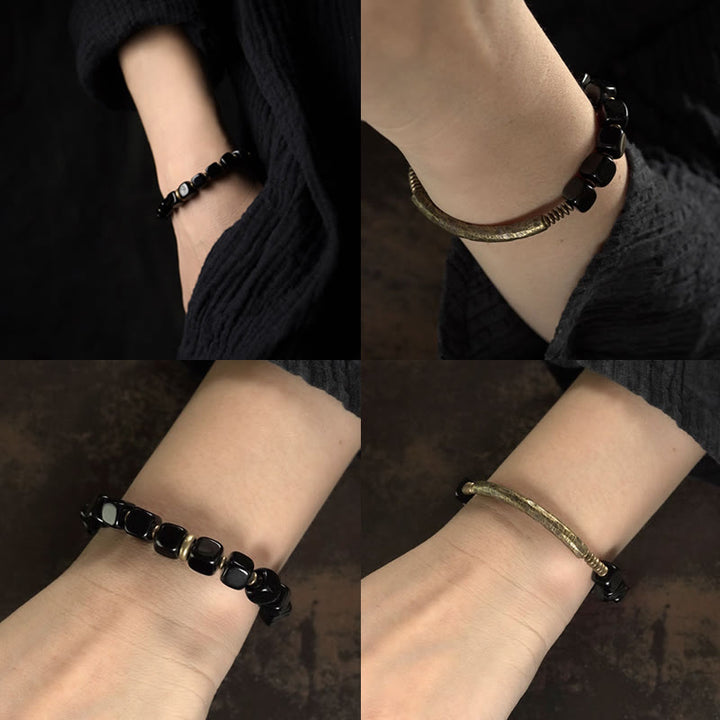 Braccialetto di coppia Buddha Stones Black Obsidian Crystal Copper Strength - image 11