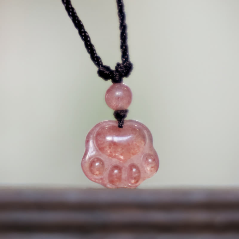 Buddha Stones Quarzo fragola Bella collana pendente con artiglio di zampa di gatto - image 6