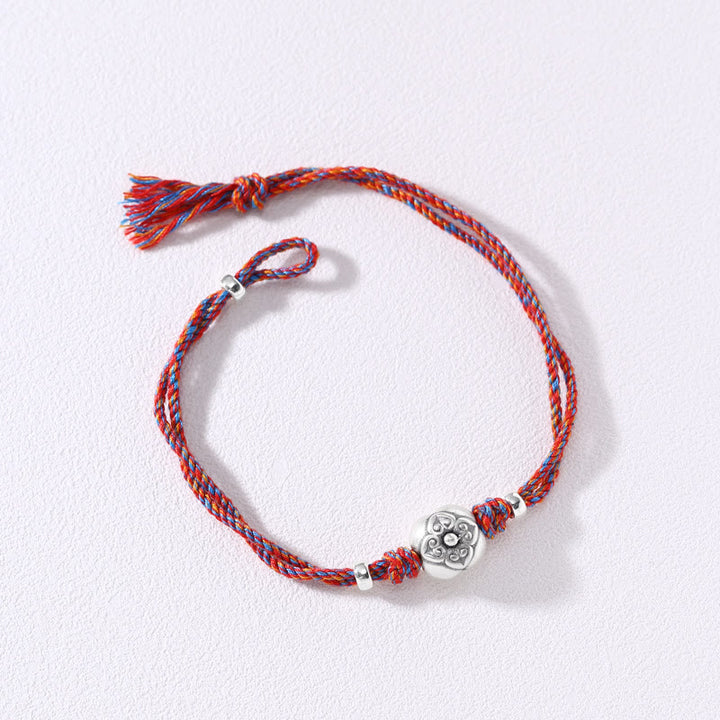 Bracciale intrecciato multicolore Buddha Stones in argento sterling 999 Persimmon Luck