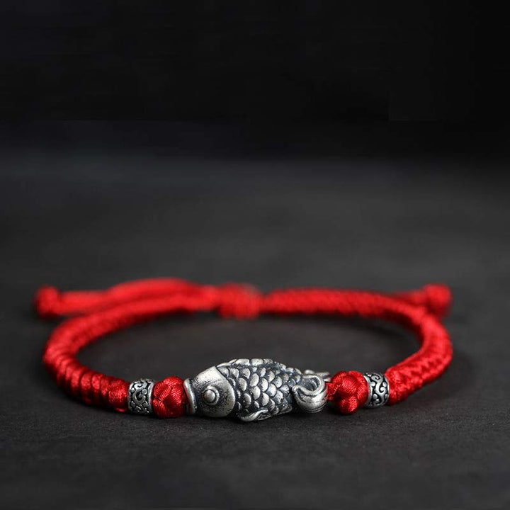 Braccialetto intrecciato con corda in argento Buddha Stones Luck Koi Fish