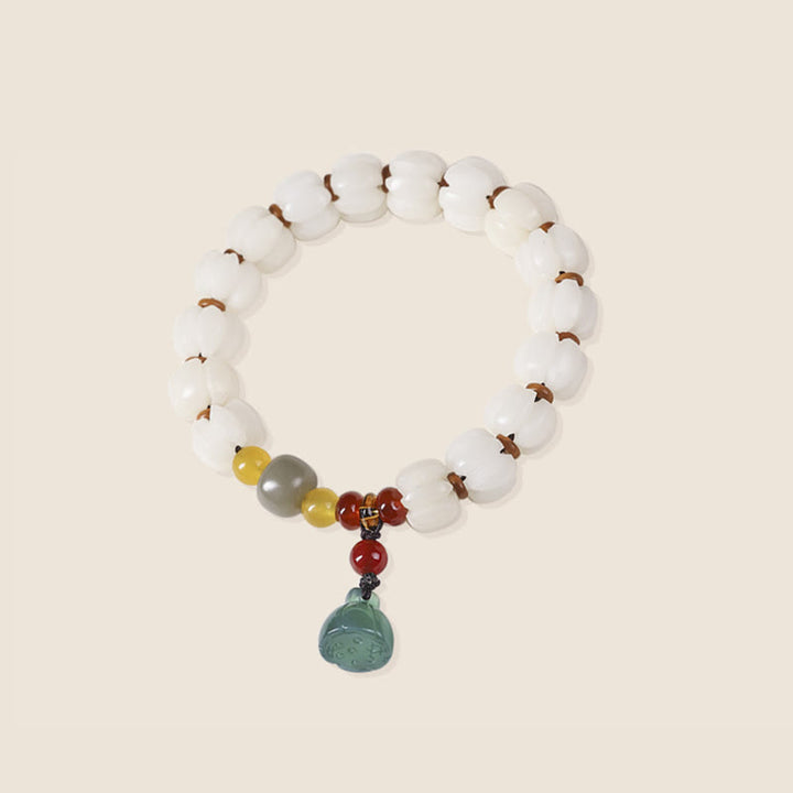 Braccialetto di perline di zucca incise con semi di Bodhi naturale, agata rossa, Bodhi Calm Harmony, Lotus