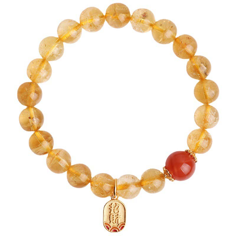 Braccialetto con ciondolo della fortuna in agata rossa e citrino Buddha Stones