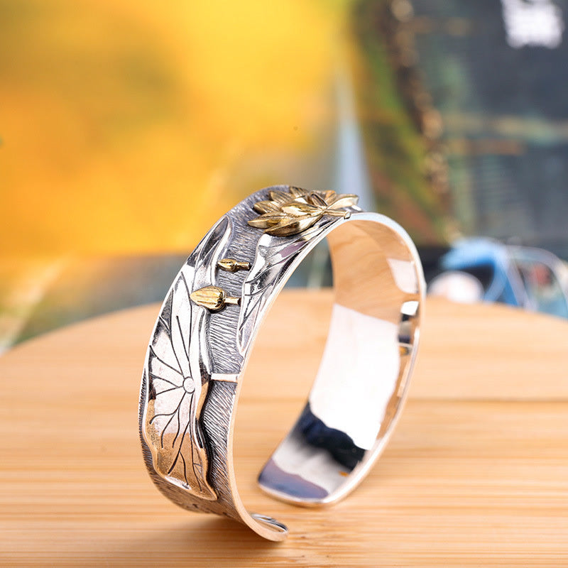 Braccialetto regolabile Buddha Stones 925 Sterling Silver Lotus Flower Calm
