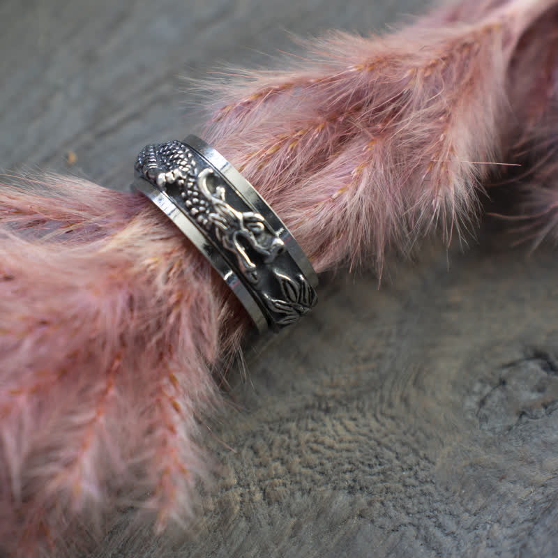 Anello girevole di stimolazione in acciaio al titanio con Buddha Stones drago - image 18