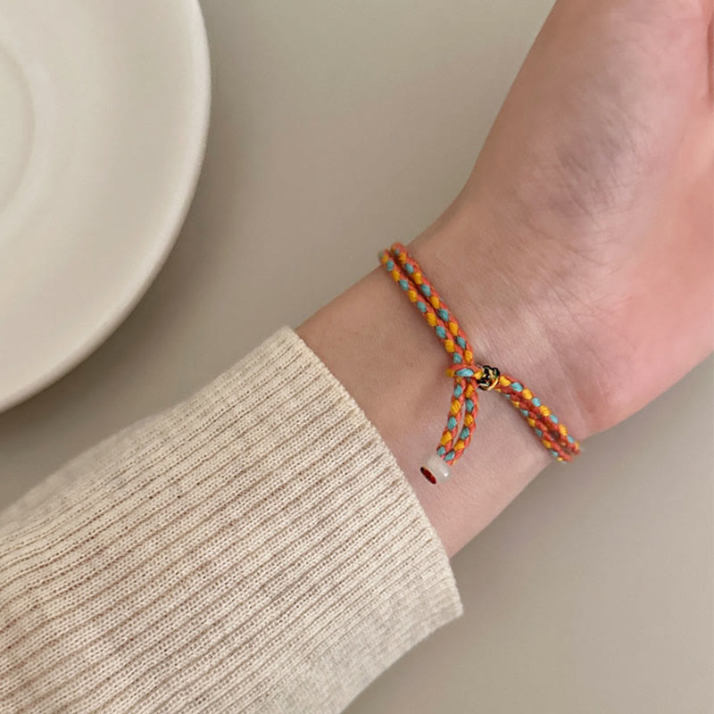 Bracciale intrecciato multicolore Buddha Stones in argento sterling 999 Persimmon Luck