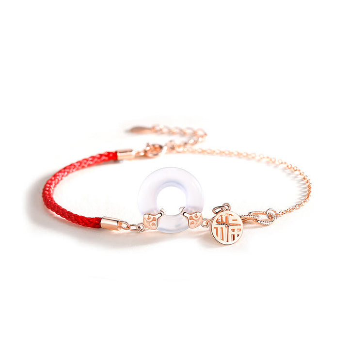 Braccialetto dell'armonia del carattere Fu in calcedonio con fibbia della pace in argento sterling 925 Buddha Stones