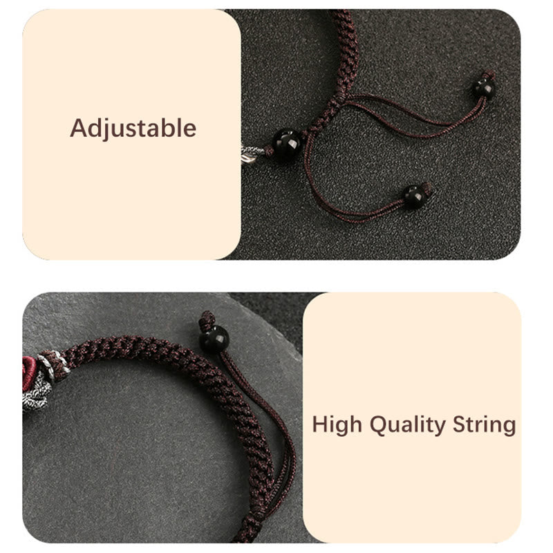 Bracciale intrecciato a mano in argento sterling 925 con drago di buon auspicio Buddha Stones