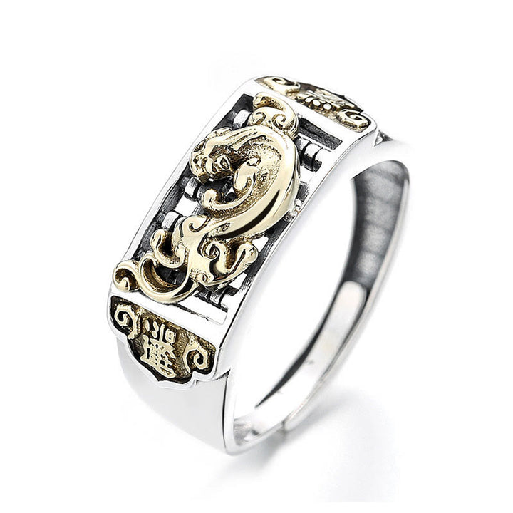 Anello regolabile Buddha Stones 925 Sterling Silver PiXiu Luck Wealth
