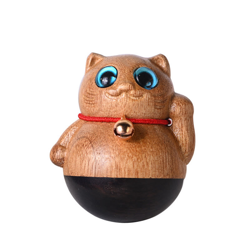 Buddha Stones Mini Gatto Fortunato Gattino Phoebe Zhennan Decorazione di Benedizione del Legno