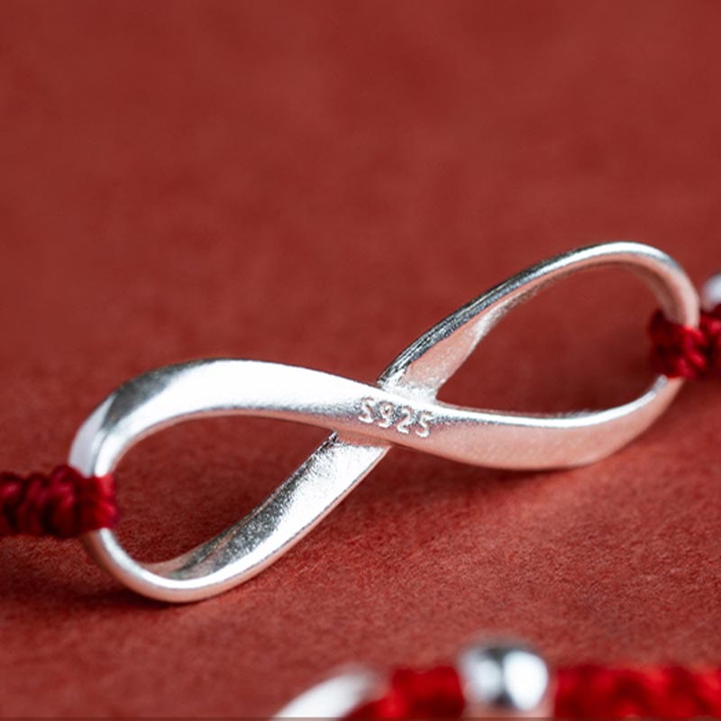 Buddha Stones 925 Sterling Silver Endless Knot Protezione Fortuna Braccialetto Cavigliera Corda Rossa - image 15