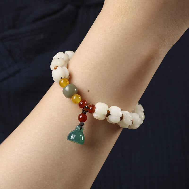Braccialetto di perline di zucca incise con semi di Bodhi naturale, agata rossa, Bodhi Calm Harmony, Lotus
