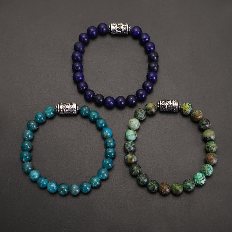 Buddha Stones Lazurite naturale Pietersite Unakite Om Mani Padme Hum Bead Braccialetto positivo