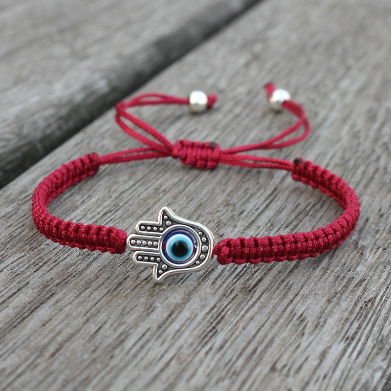 Braccialetto con cordino di protezione e fortuna con simbolo Hamsa fatto a mano con Buddha Stones