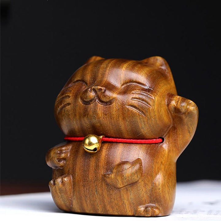 Buddha Stones Sandalo verde Piccolo Mini Carino Gatto Fortunato Pace Decorazioni - image 1