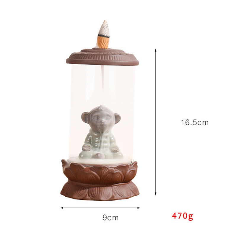 Meditazione Wukong Monkey King Argilla Viola Parabrezza Loto Fontana di Fumo a Riflusso Bruciatore di Incenso Decorazione
