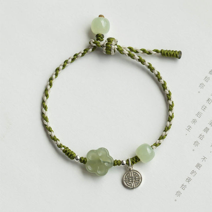 Braccialetto intrecciato con fiori di prugna fatti a mano in giada, fortuna e prosperità, Buddha Stones
