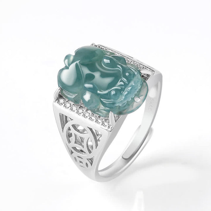 Anello di fortuna in argento sterling 925 Buddha Stones, Fengshui, ricchezza, prosperità, giada PiXiu