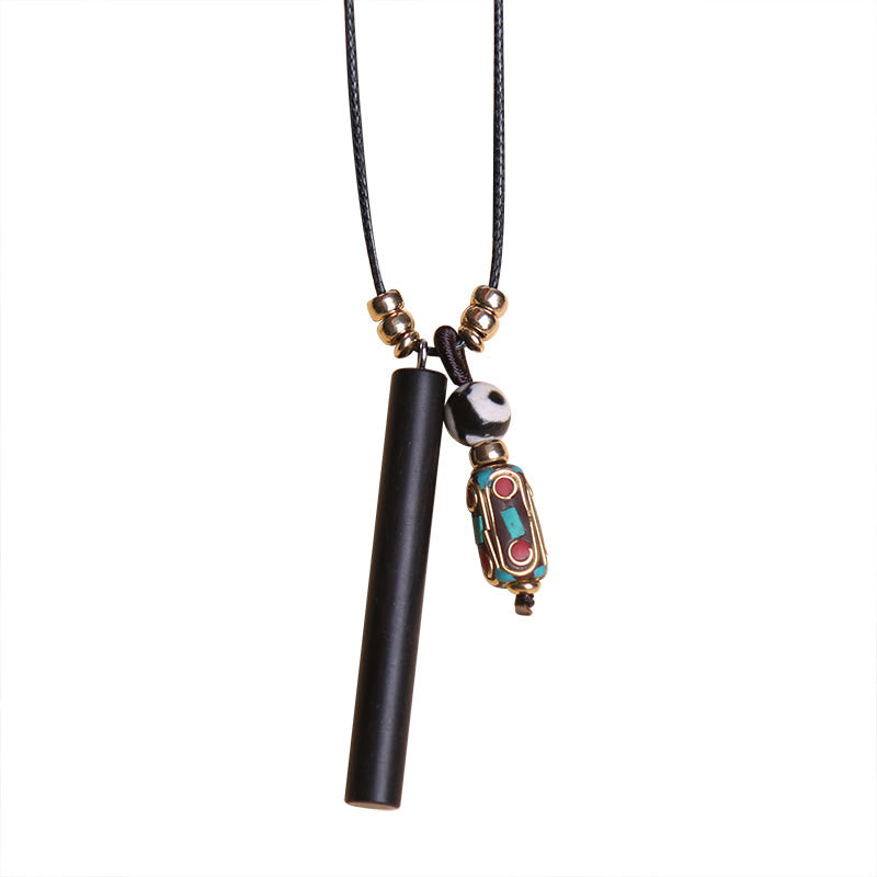 Collana con ciondolo in legno di ebano tibetano Dzi Bead Peace Calm