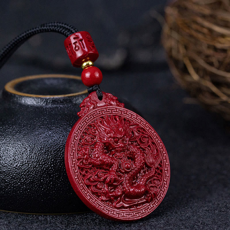 Collana con ciondolo di protezione del drago in cinabro naturale dell'anno del drago di Buddha Stones