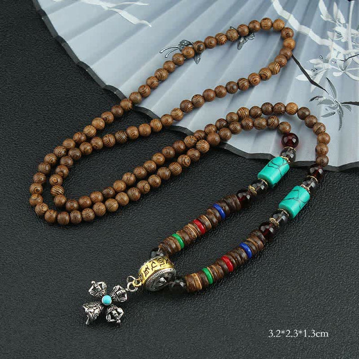 Buddha Stones Tibetano Om Mani Padme Hum Ruota della Preghiera Rotazione Vajra Collana Pendente in Legno - Croce Blu Vajra - image 30