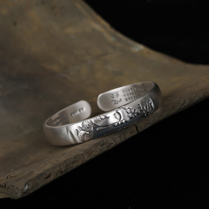 Braccialetto Buddha Stones 999 Sterling Silver Buddha Head Heart Sutra Serenity