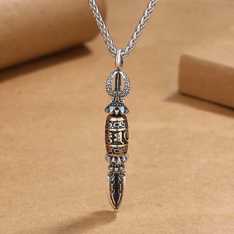 Buddha Stones Tibetano Om Mani Padme Hum Protezione Ricchezza Collana girevole pendente