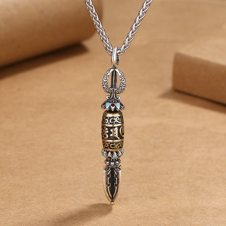 Buddha Stones Tibetano Om Mani Padme Hum Protezione Ricchezza Collana girevole pendente