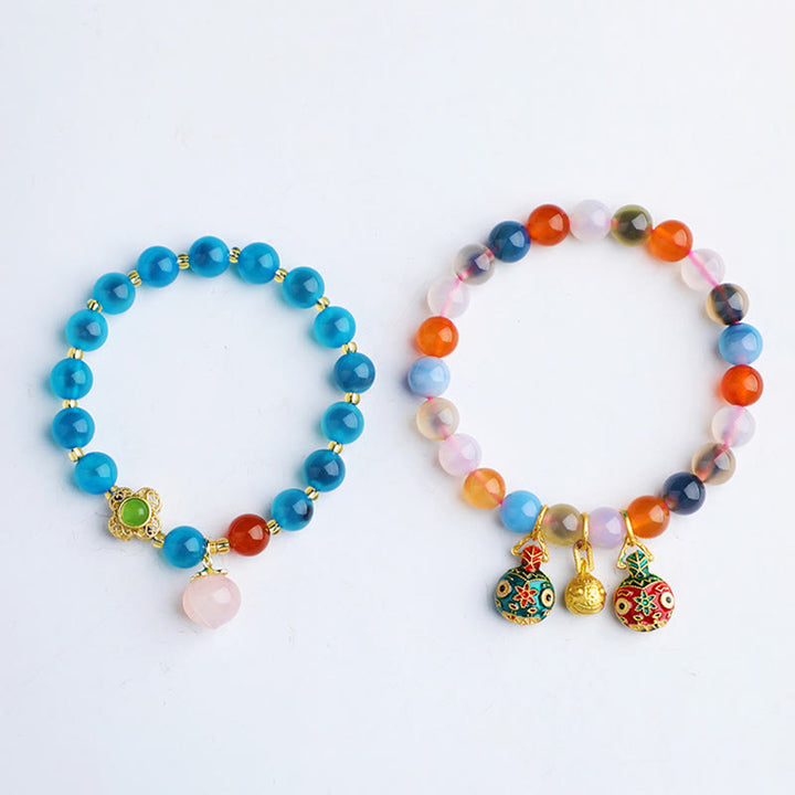 Buddha Stones Caramella Colorata Agata Oro Deglutizione Bestia Famiglia Pesca Armonia Braccialetto con Ciondolo