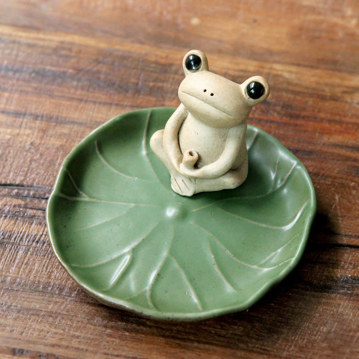 Decorazione bruciatore di incenso a forma di rana in ceramica fatta a mano