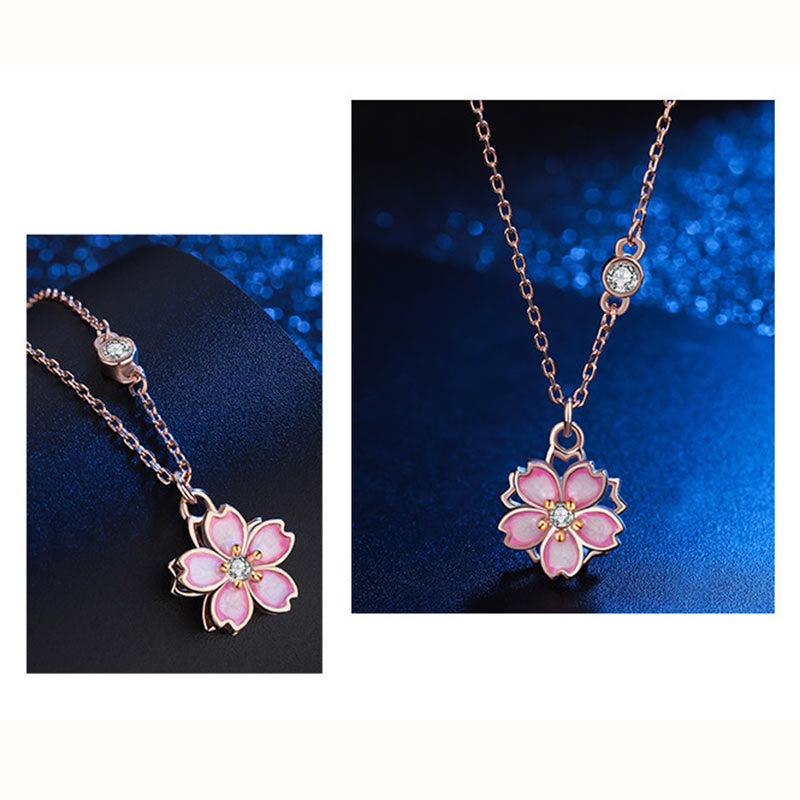 Collana con ciondolo a forma di fiore di ciliegio in argento sterling 925 con Buddha Stones e protezione girevole