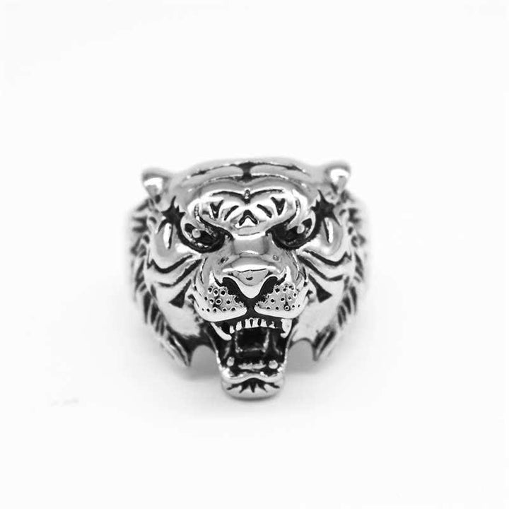 Anello da motociclista punk rock con testa di tigre in titanio e acciaio da uomo