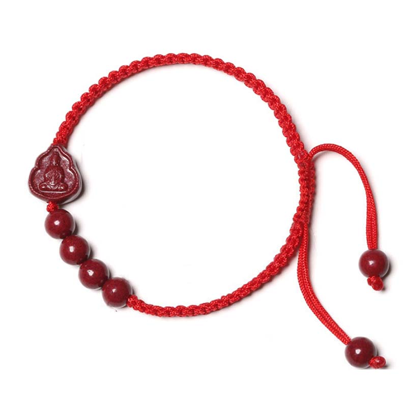 Bracciale con cordino di benedizione Buddha Stones che ride Buddha Avalokitesvara cinabro