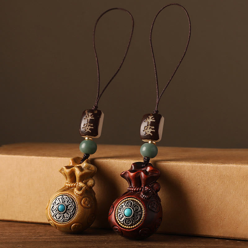 Buddha Stones Piccola foglia Sandalo rosso Sandalo verde Sacchetto di soldi Om Mani Padme Hum Protezione girevole Decorazione appesa