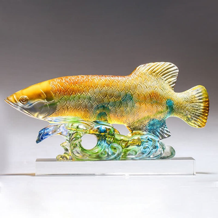 Pezzo d'arte fatto a mano in cristallo Liuli Koi Fish, decorazione per ufficio e casa