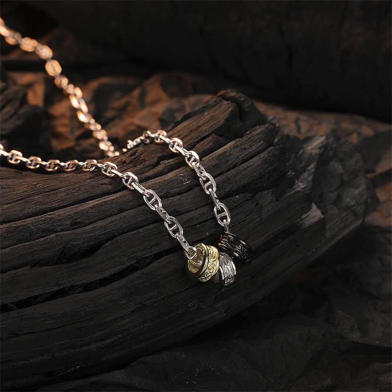 Collana con ciondolo a forma di catena energetica con design floreale della dinastia Tang in argento sterling 925 Buddha Stones