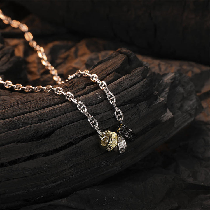 Collana con ciondolo a forma di catena energetica con design floreale della dinastia Tang in argento sterling 925 Buddha Stones
