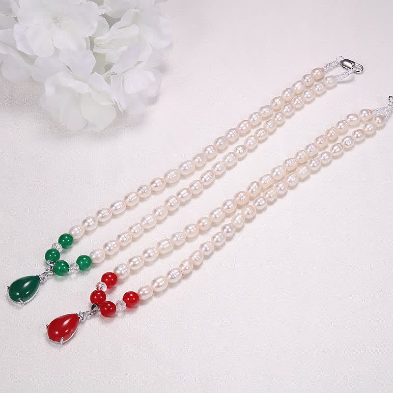 Collana con ciondolo a forma di goccia d'acqua e perla, calma e pace