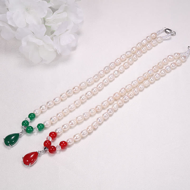 Collana con ciondolo a forma di goccia d'acqua e perla, calma e pace