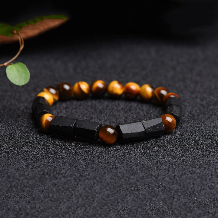 Braccialetto positivo in occhio di tigre con tormalina nera naturale Buddha Stones