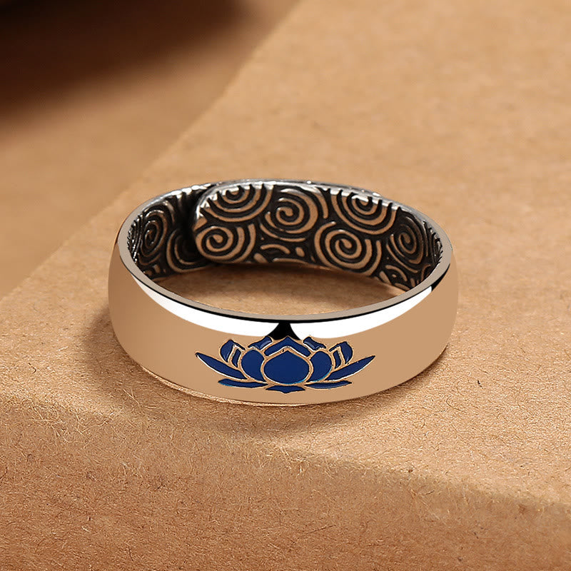 Buddha Stones, loto blu tibetano, nuvole di buon auspicio, anello di illuminazione in rame