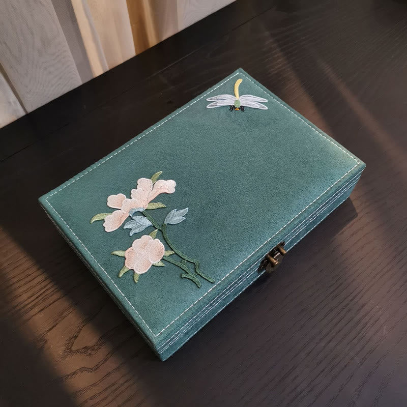 Buddha Stones Flowers Dragonfly Jewelry Box Organizer Scatola portaoggetti per gioielli a strato singolo Scatola di flanella