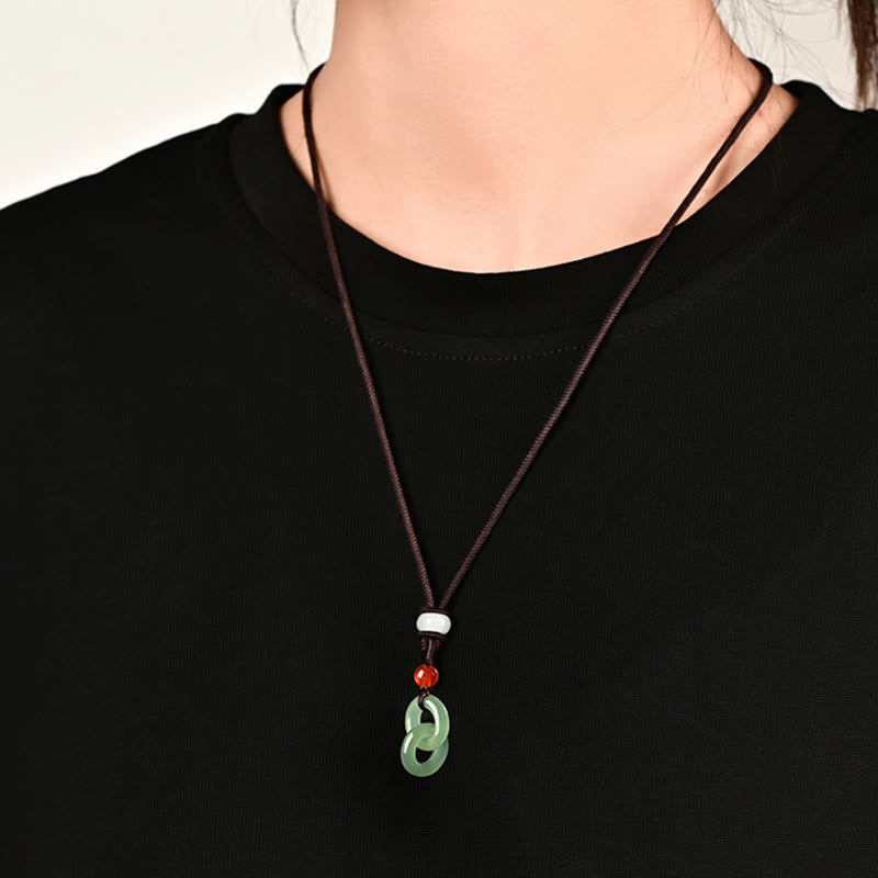 Buddha Stones Ciondolo della collana del successo della fibbia della pace doppia della giada bianca di Hetian naturale - image 4