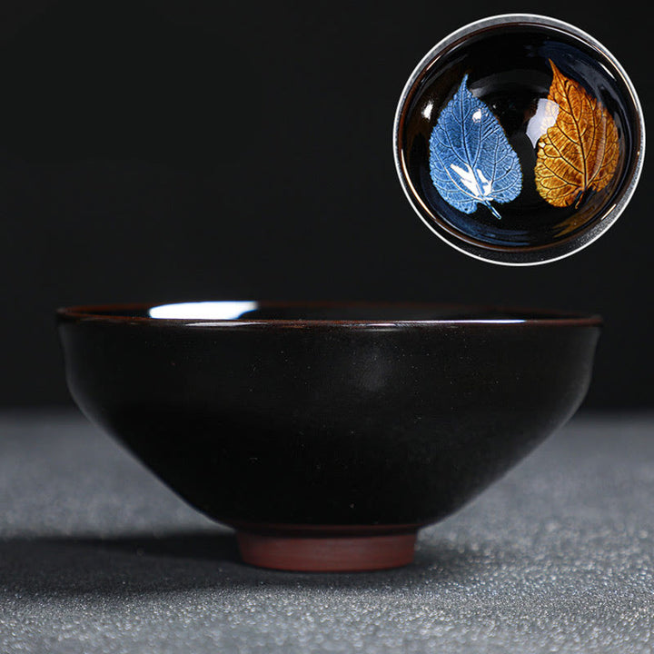 Buddha Stones Foglia d'acero dorata Tazza da tè cinese Jianzhan in ceramica Tazza da tè Tenmoku Kung Fu
