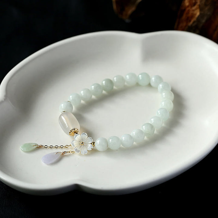 Buddha Stones Bracciale portafortuna in giada bianca naturale - image 1