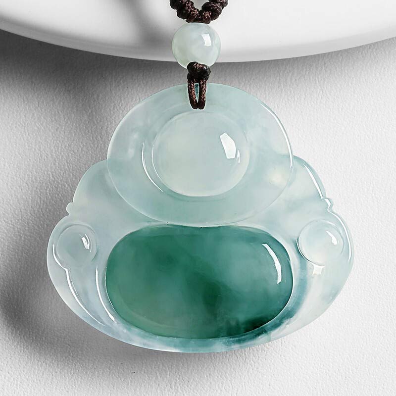 Collana con ciondolo portafortuna in giada ciano Buddha Stones